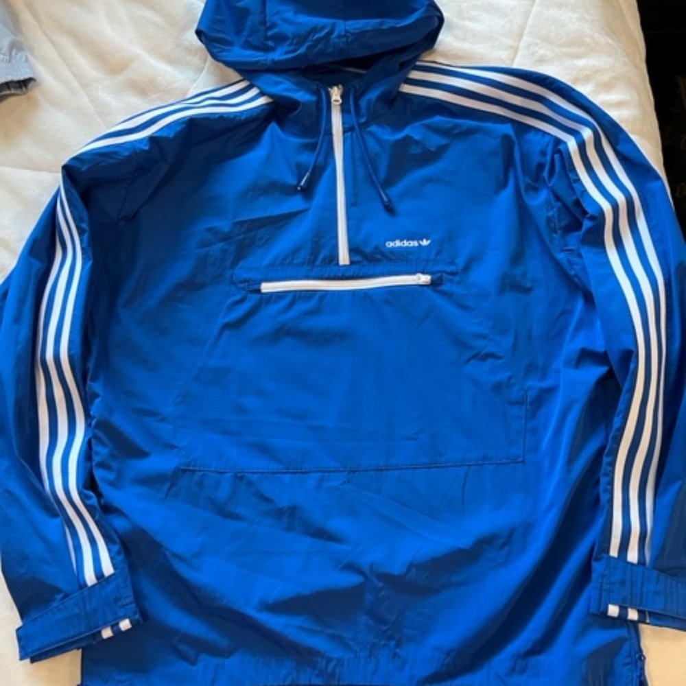 Adidas Blue Jacket with White Tri-Stripe - SIZE Medium